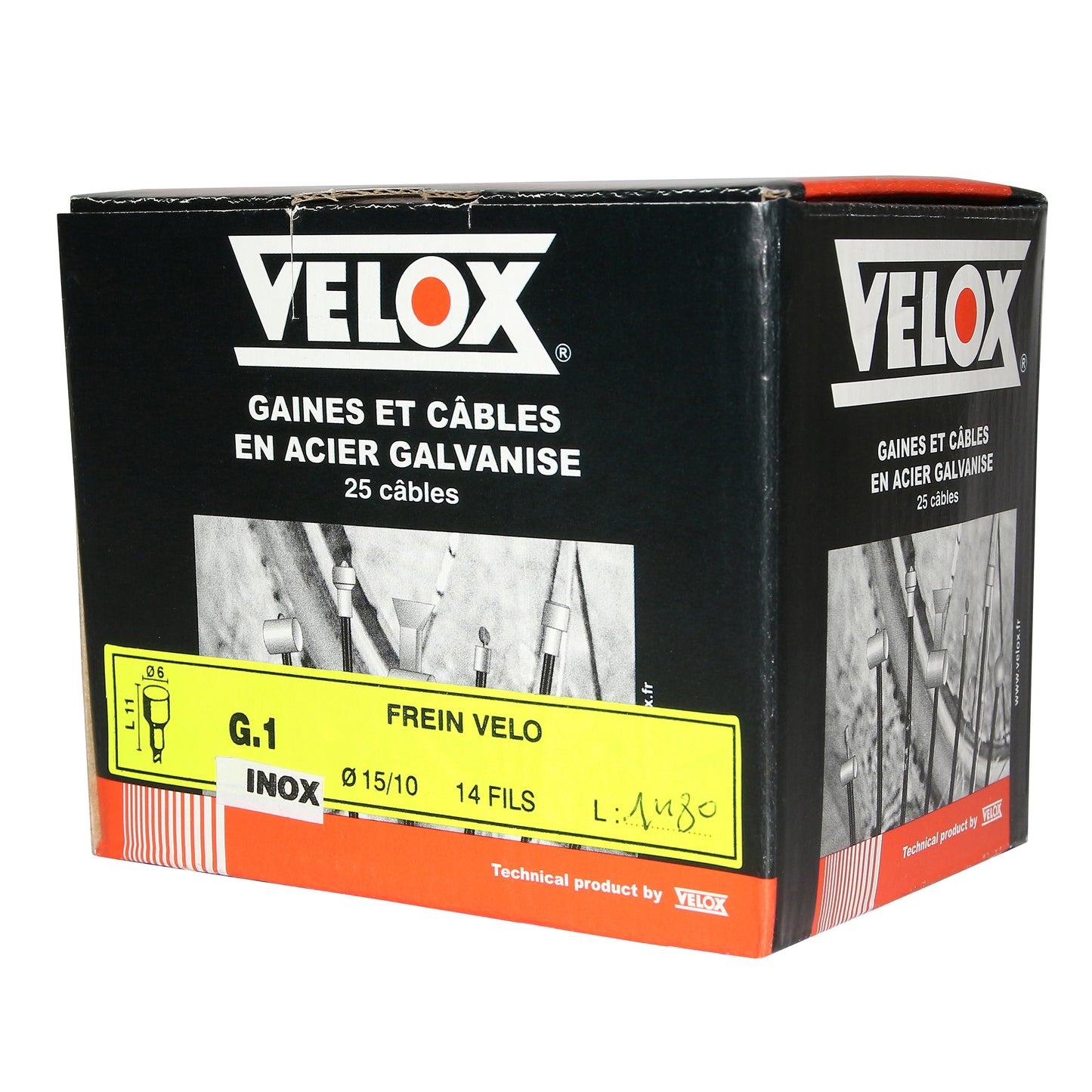 Câble de frein route 1.80m inox pour Shimano 10-11v. (boite de 25 câbles) 15-10 14fils