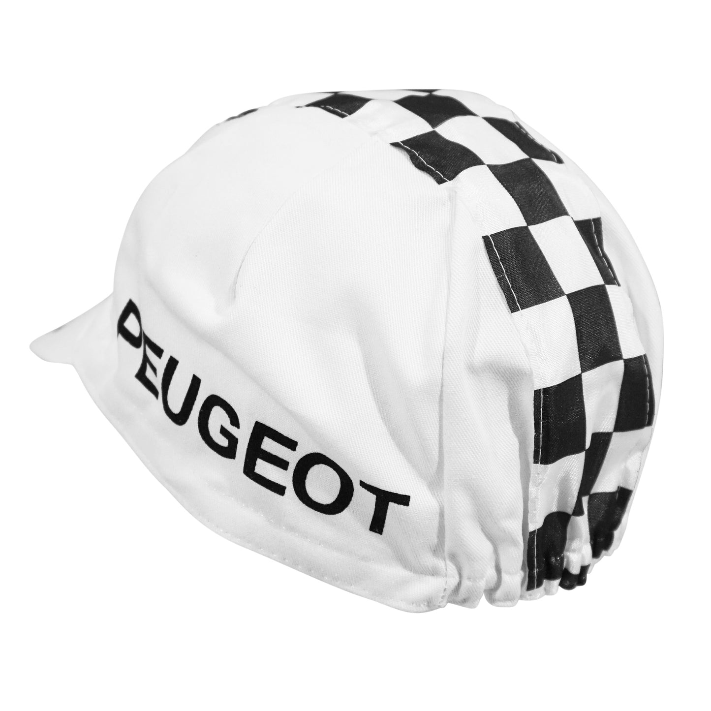 Vintage cycling cap Peugeot Gist checkered white