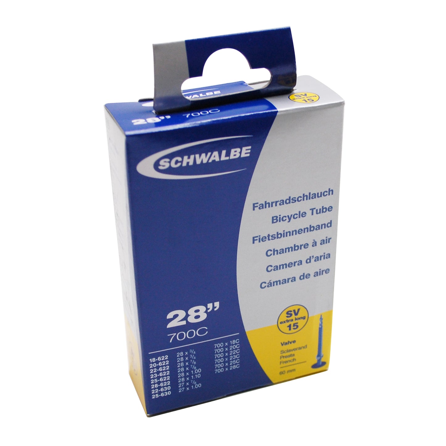 Chambre à air vélo 700 x 18-25 Schwalbe valve presta obus démontable tout alu 60mm (sv15vl)