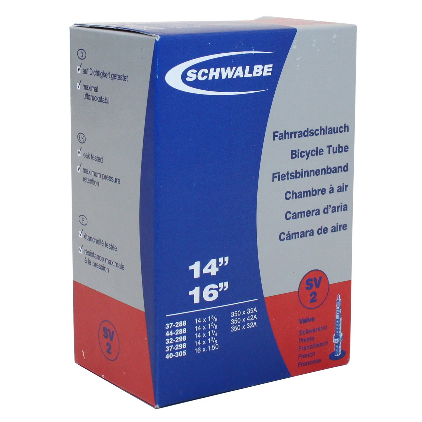 Chambre à air vélo 350 x 35a - 14" Schwalbe valve presta tout alu (37-288 à 40-305) (sv2)