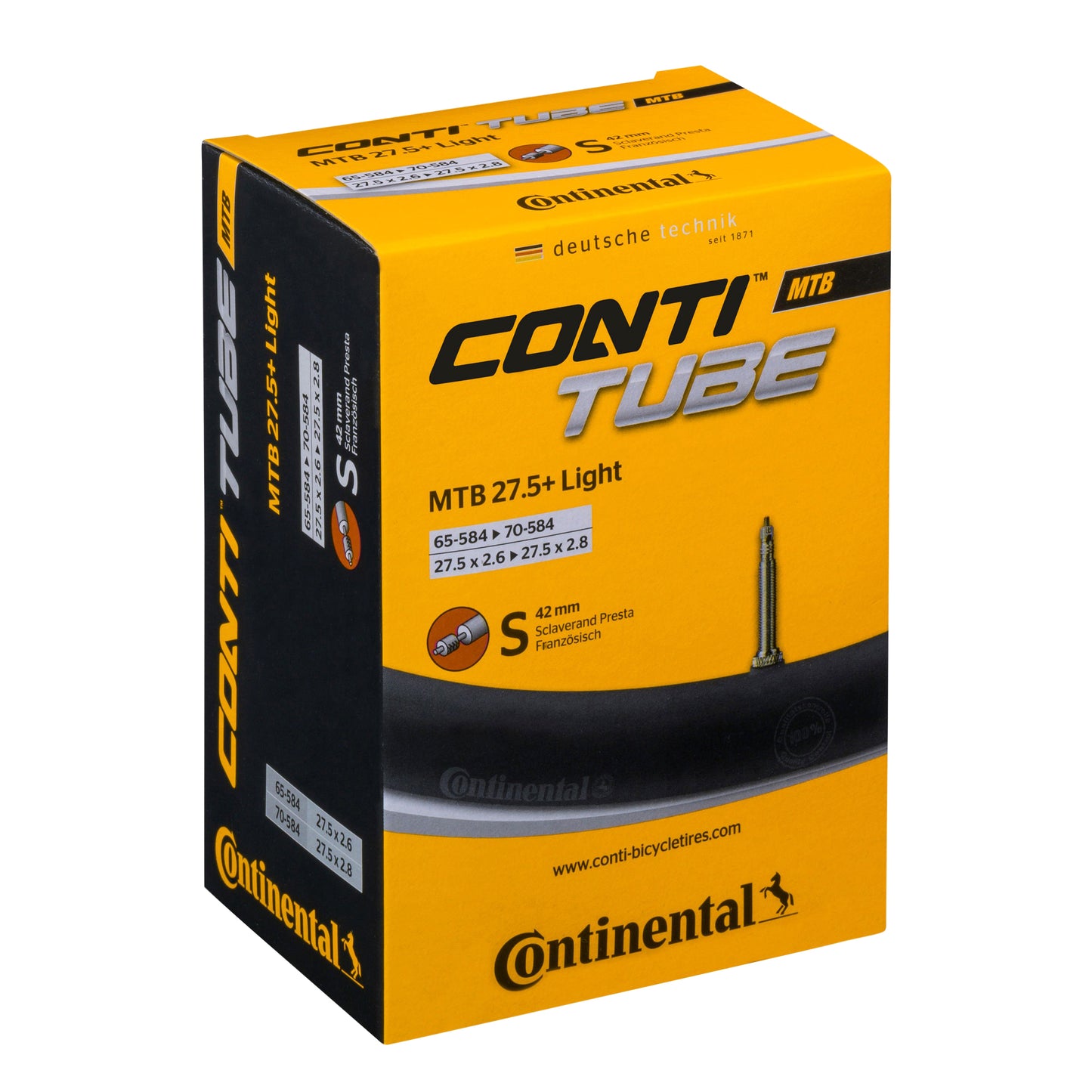 Continental bicycle inner tube 27.5 x 2.60-2.80 Presta valve removable core 42 mm