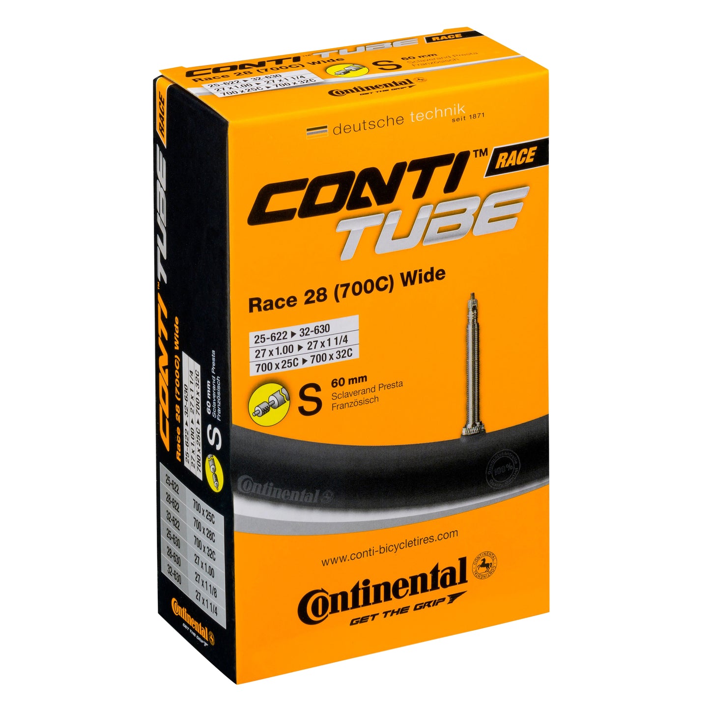 Continental 700 x 25-28 bike inner tube, 60mm removable presta valve (compatible with 700 x 32)