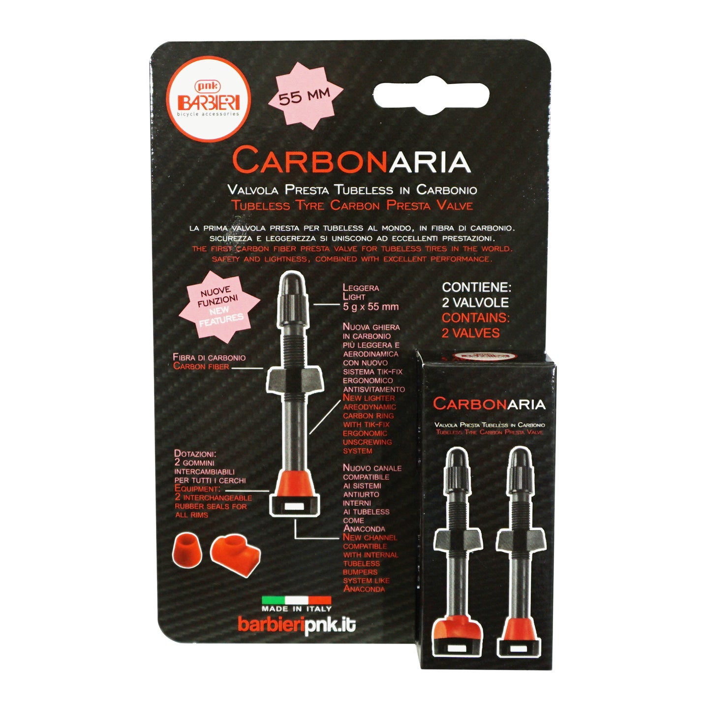 Valve tubeless Presta PCP carbone 55 mm