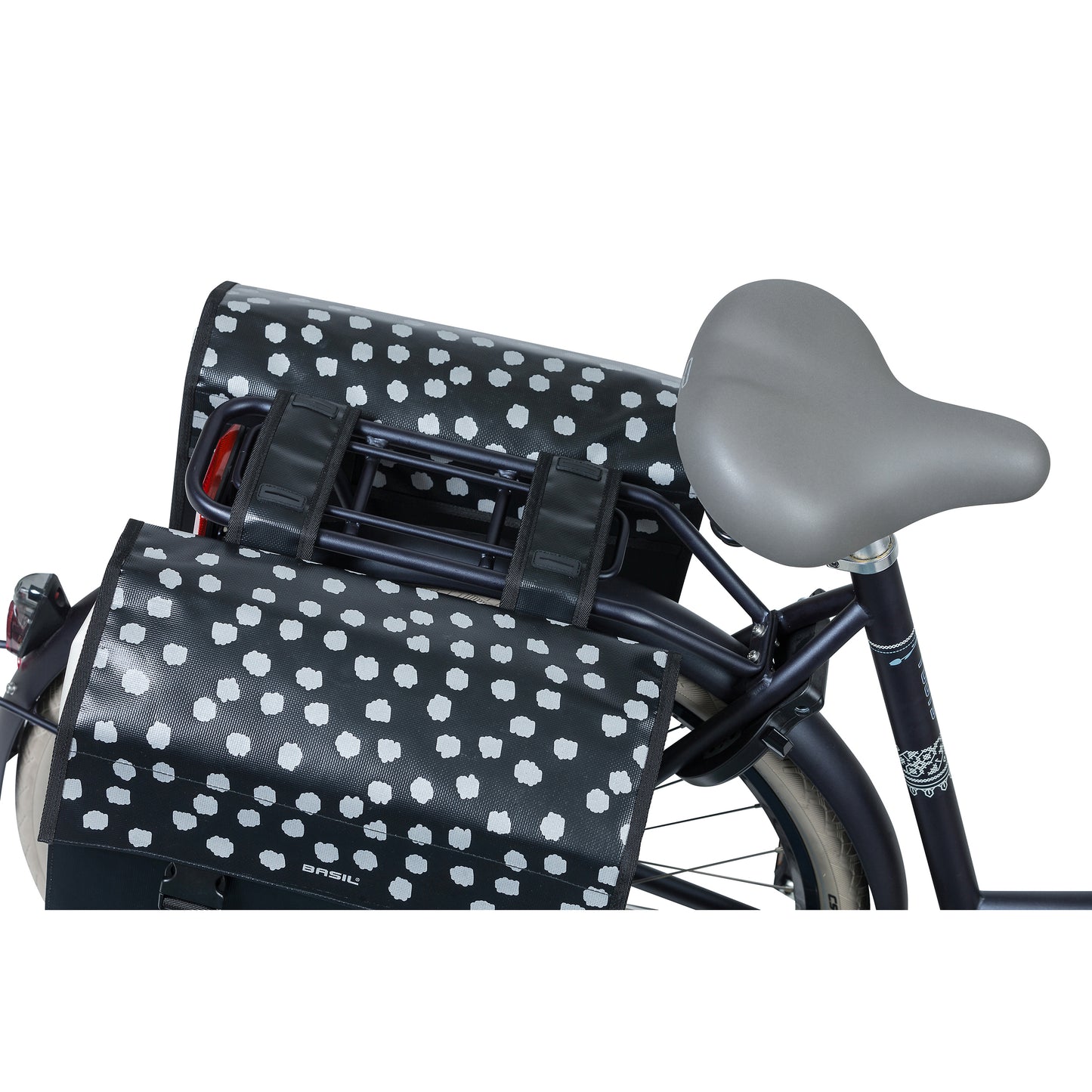 Basil Urban Load Double Bike Pannier Waterproof Black-White Reflective 48-53L 41x18x46cm Waterproof