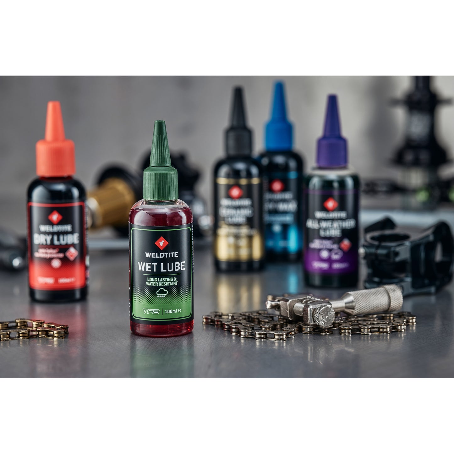Lubrifiant vélo chaîne Weldtite TF2 wet lube conditions humides (100ml)