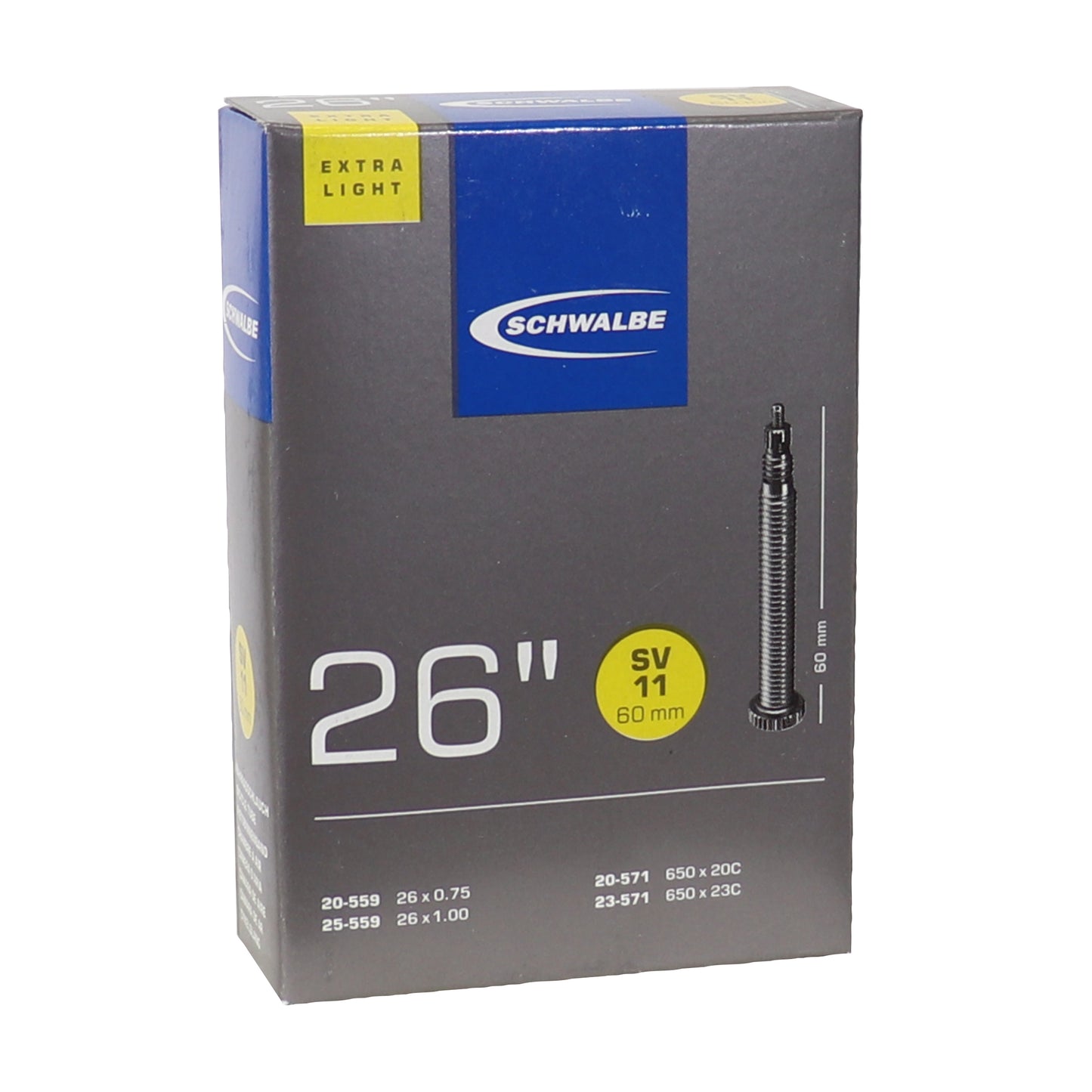 Chambre à air vélo 650 x 20-25 Schwalbe extra light 60mm valve presta obus démontable (sv11)