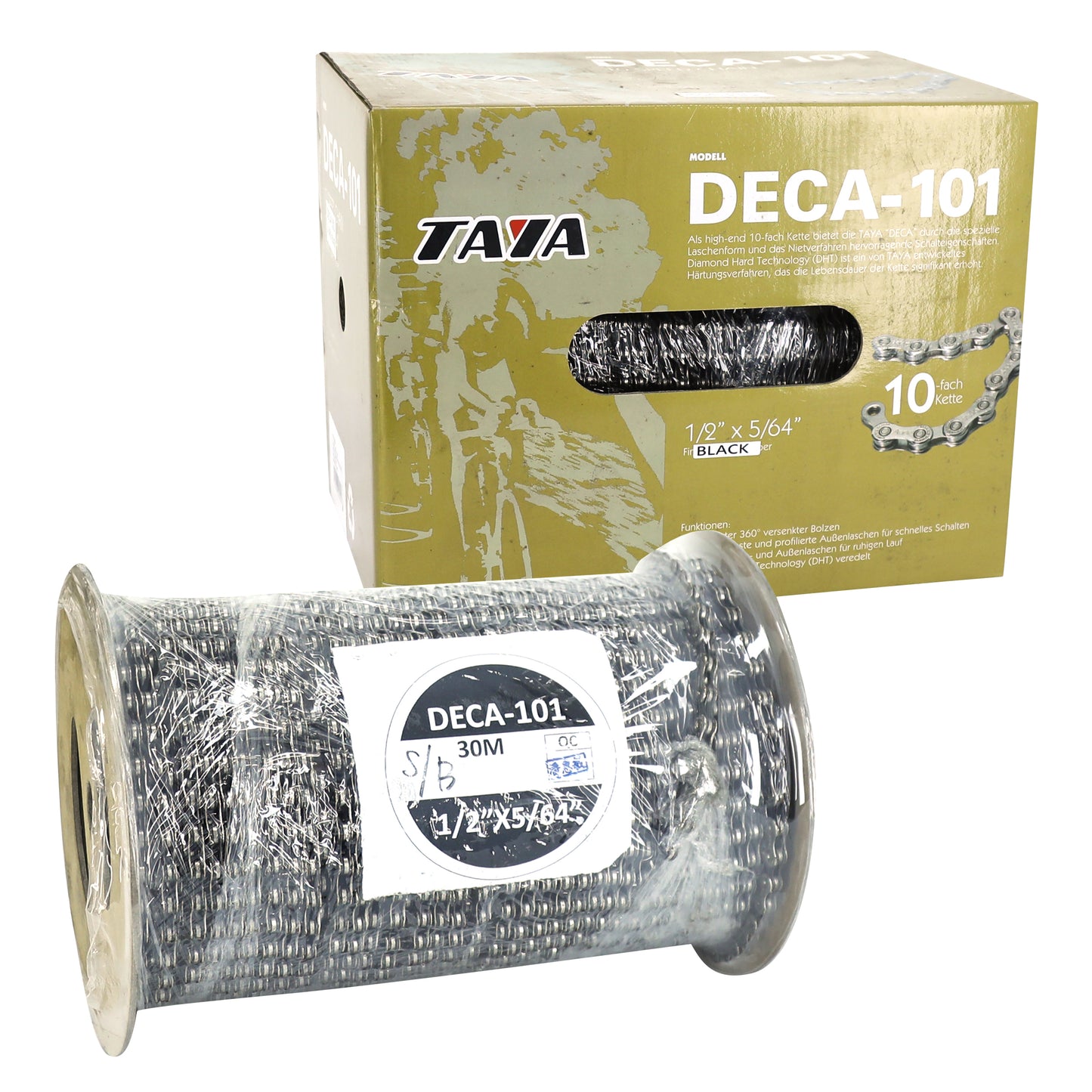 10-speed bike chain. Road-MTB grey-black 30m roll (with 30 Connectors) compatible with Shimano and Sram