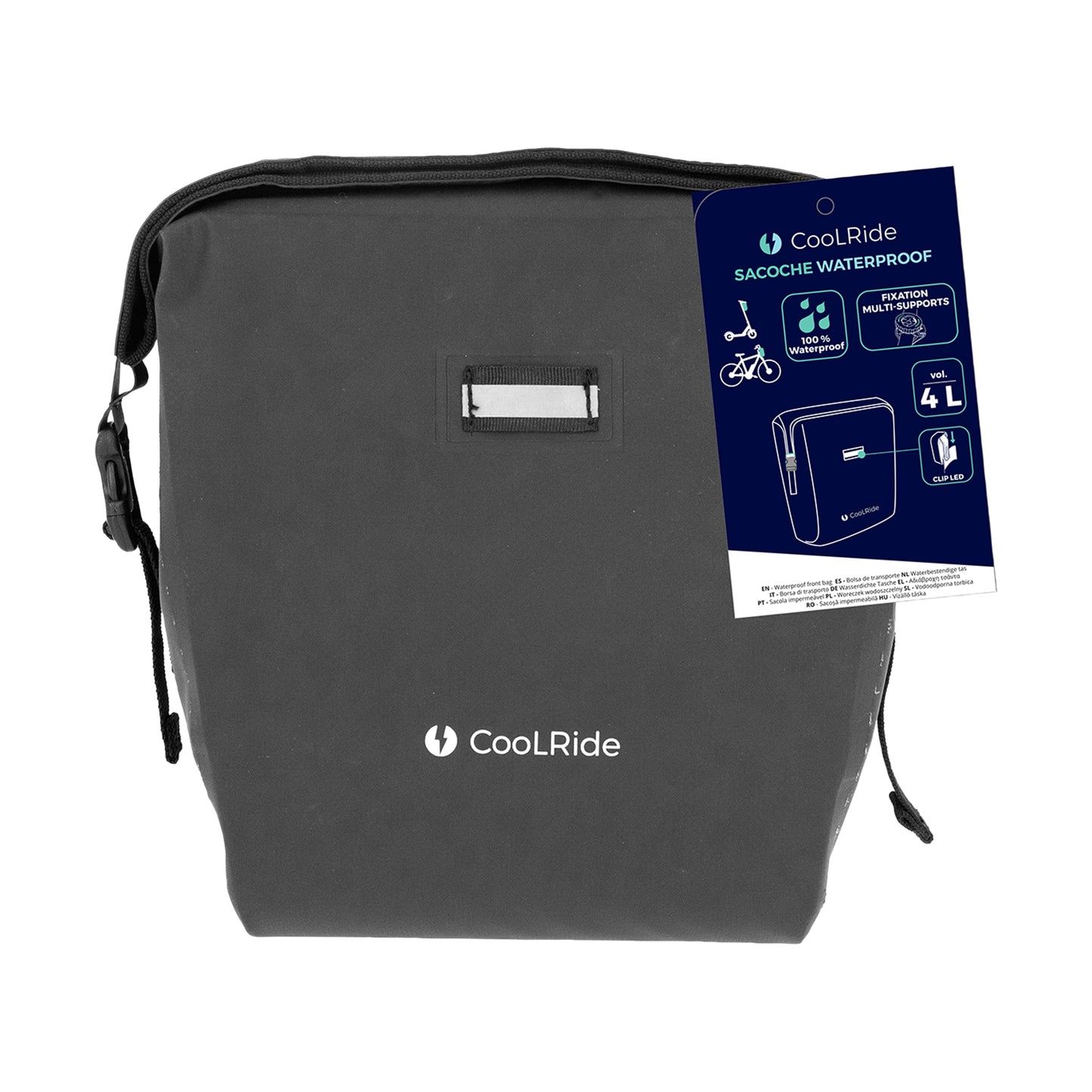 Sacoche avant cintre trottinette / vélo coolride noir 100% waterproof volume 4l