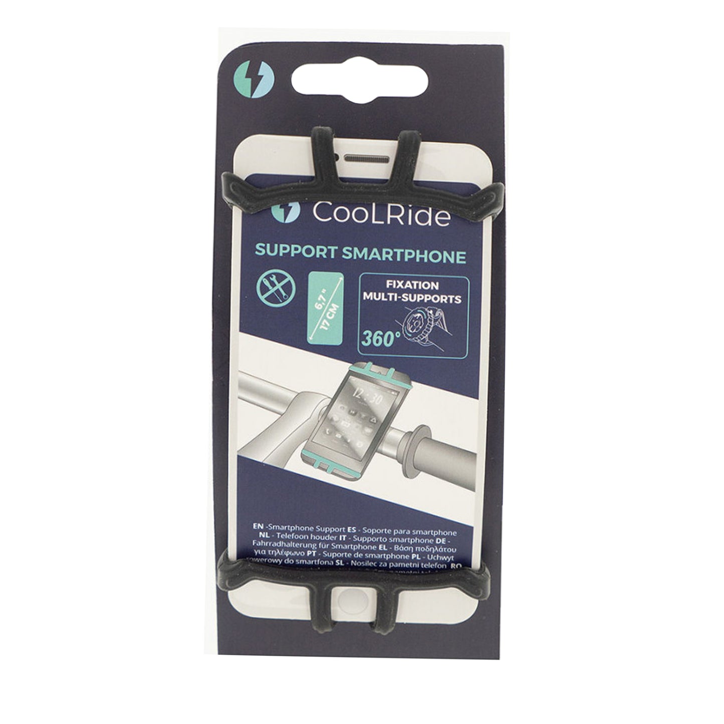 Universal coolride silicone smartphone-phone holder with clip attachment sold on card