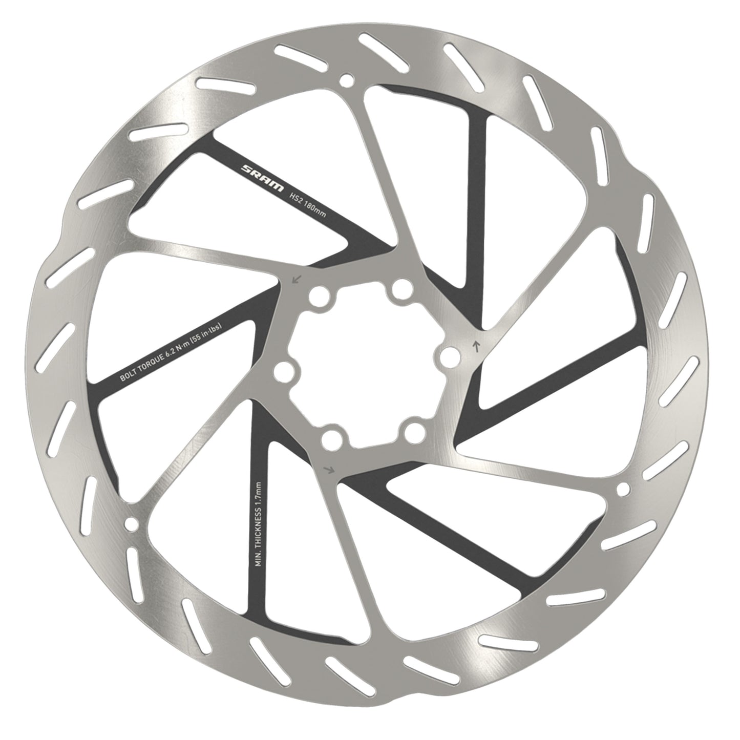 Disque de frein VTT 6 trous SRAM HS2 180mm argent bord arrondi