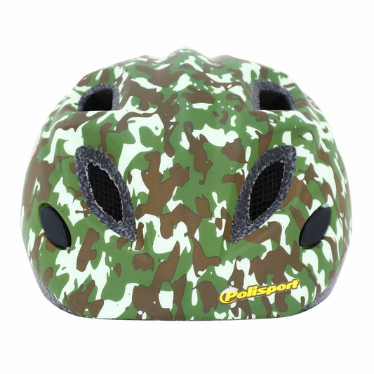 Polisport junior army green children's bike helmet with adjustment dial and LED light