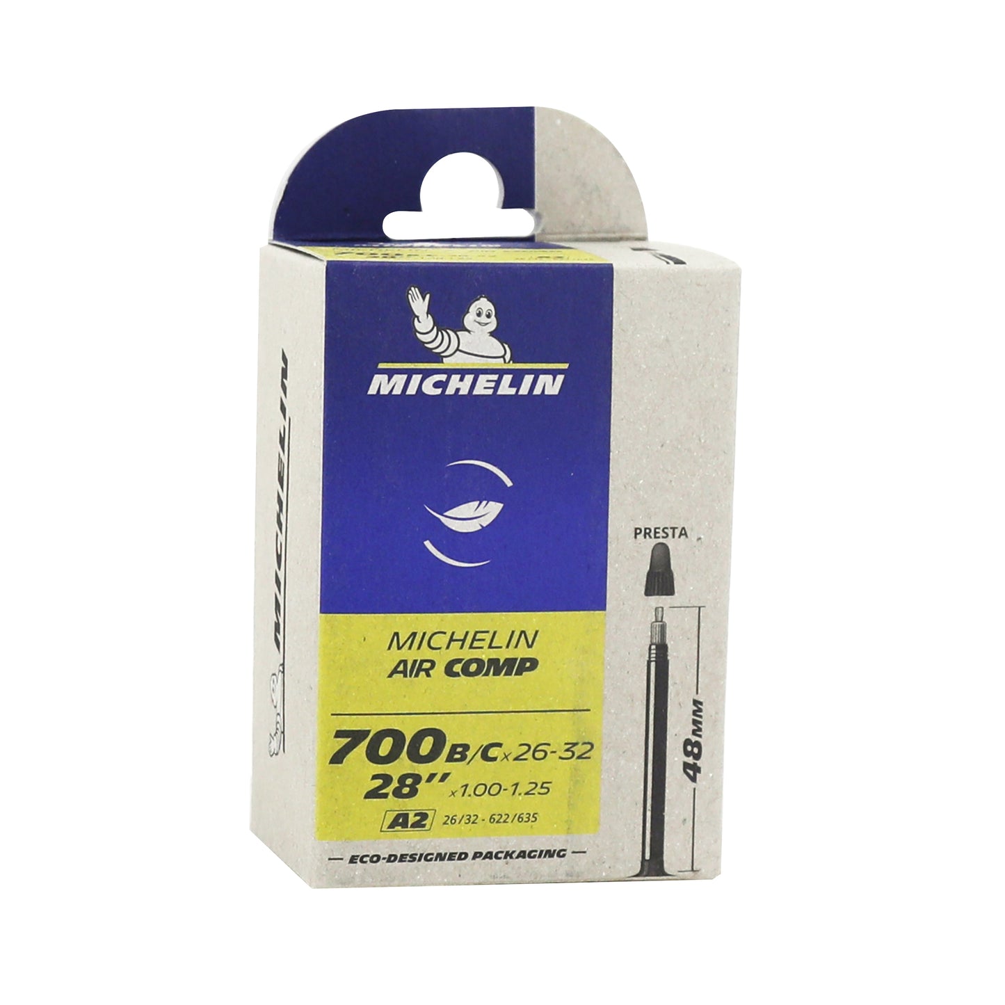 Chambre à air vélo 700 x 26-32 Michelin aircomp A2 valve presta obus démontable 48mm