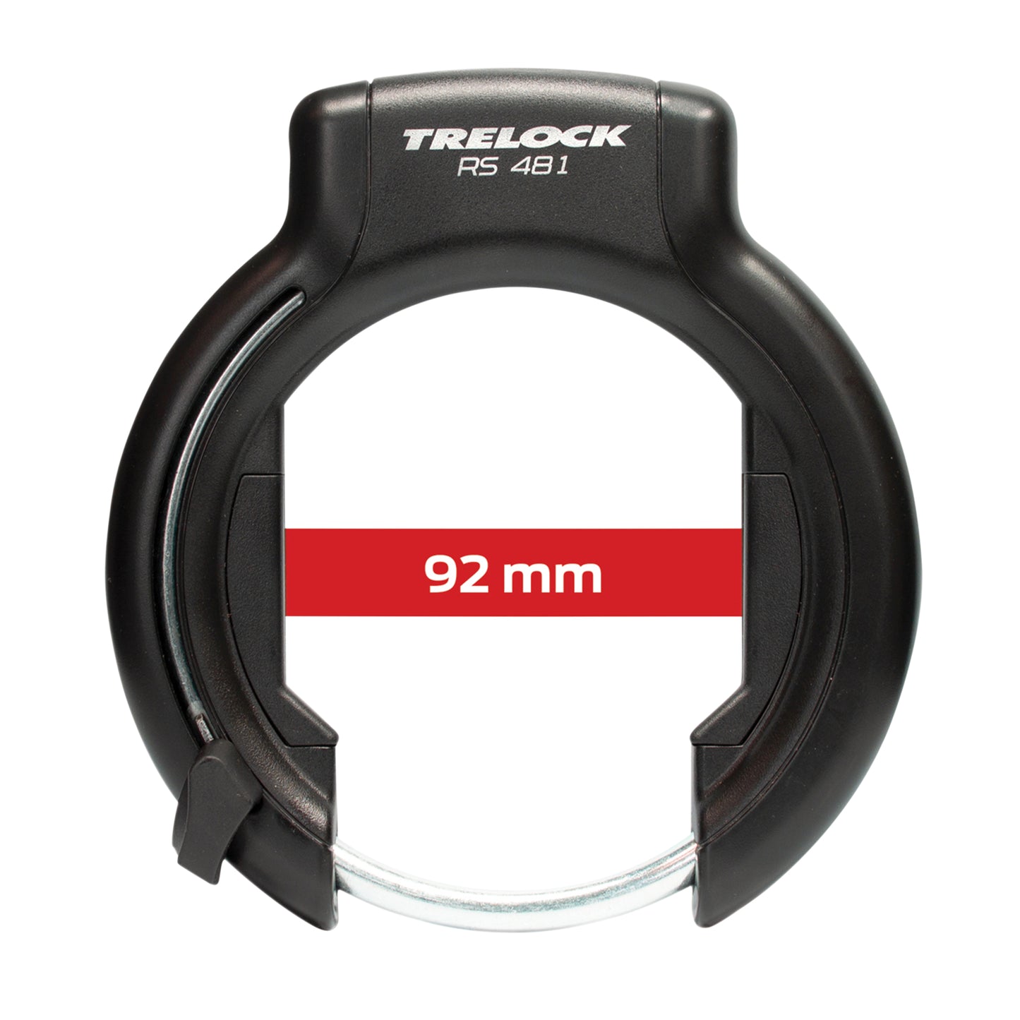 Antivol vélo fer à cheval Trelock RS481 noir avec fixation fixation sur cadre largeur de 106 mm à 112 mm écart pneu 92 mm clé amovible