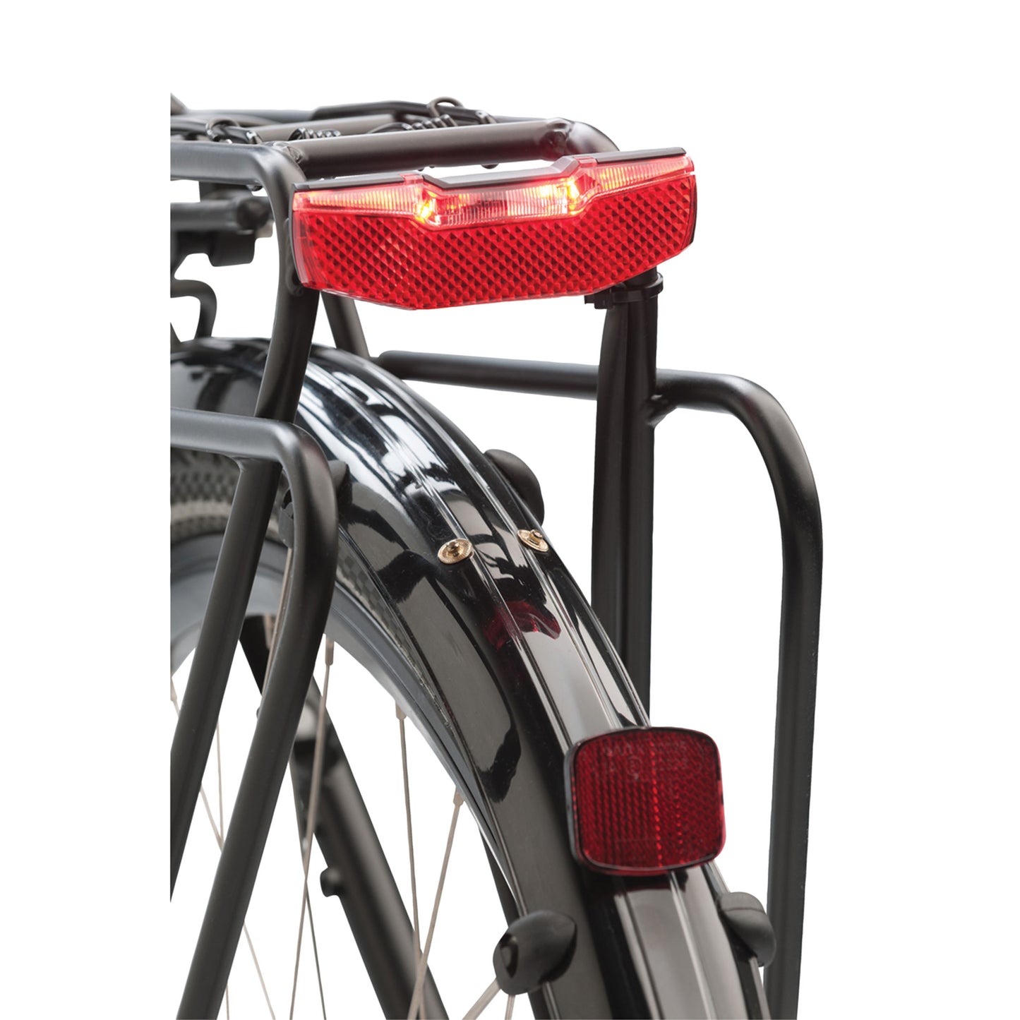 Eclairage vélo vae - e-bike arrière sur porte-bagage AXA blueline visible à 600m
