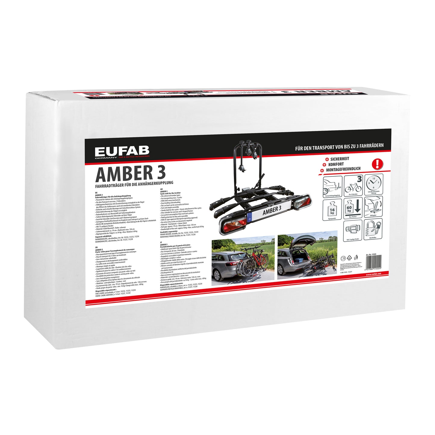 Eufab Amber 3-Bike Platform Tow Bar Bike Rack