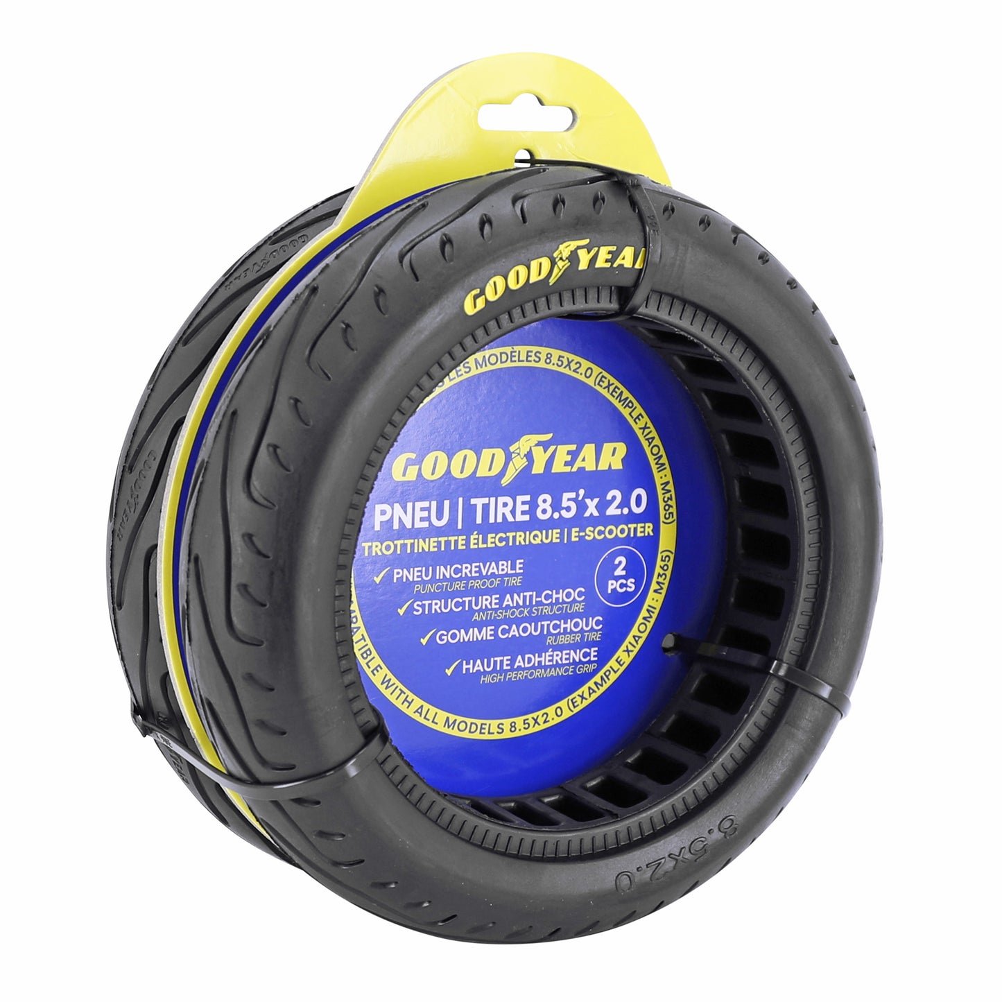 Pneu Trottinette plein 8.5 X 2.00 Goodyear Noir Anti-crevaison (Vendu par 2 sur carte) - Largeur Interieur 35 mm