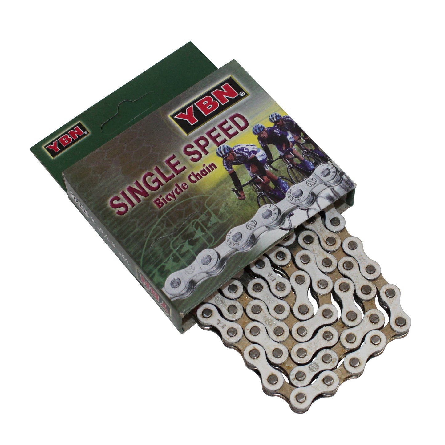 1-3 speed bike chain. BMX YBN S410 white-silver 112 links (fixie - singlespeed)