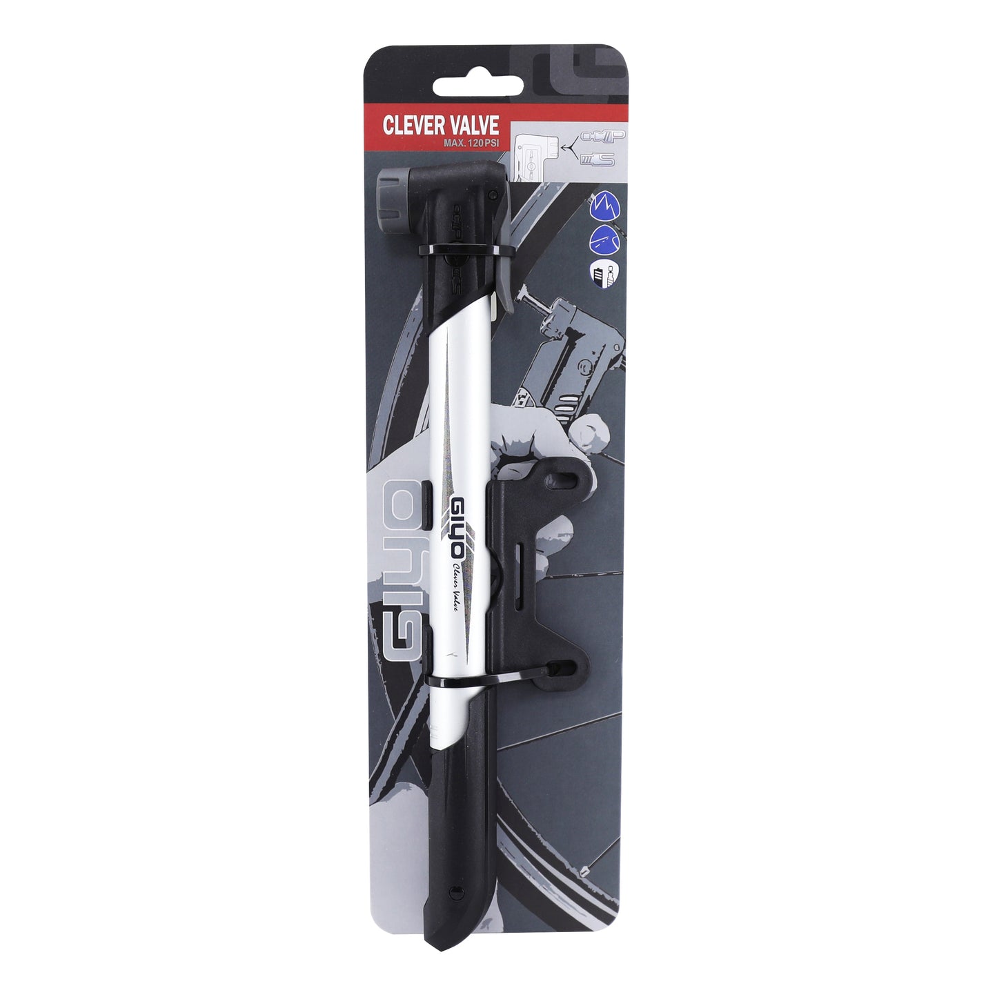 Giyo PCP aluminum mini road/MTB pump, silver, 270mm, 8 bars