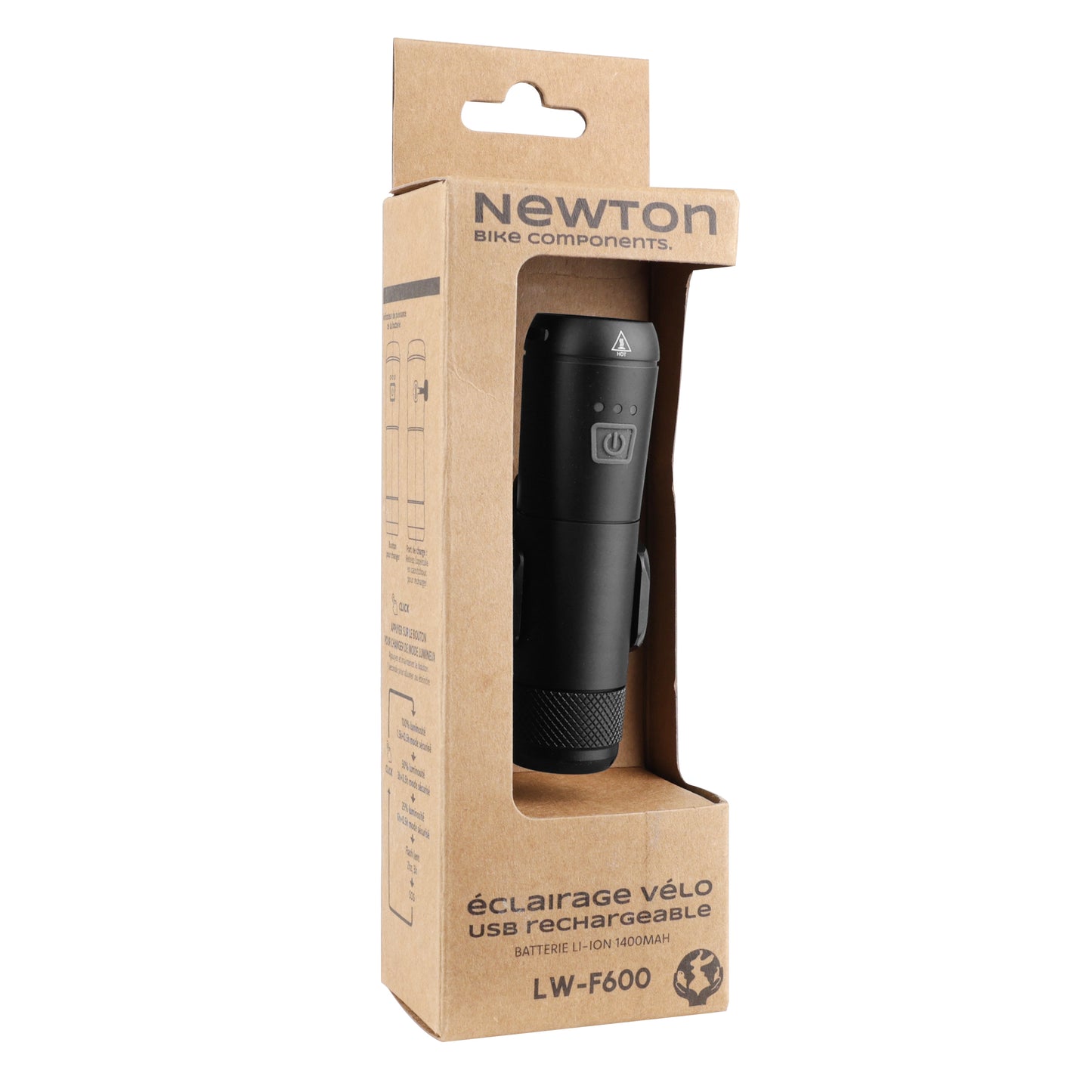 Eclairage vélo usb avant Newton lw-600 leds 700 lumens noir vendu à l'unité