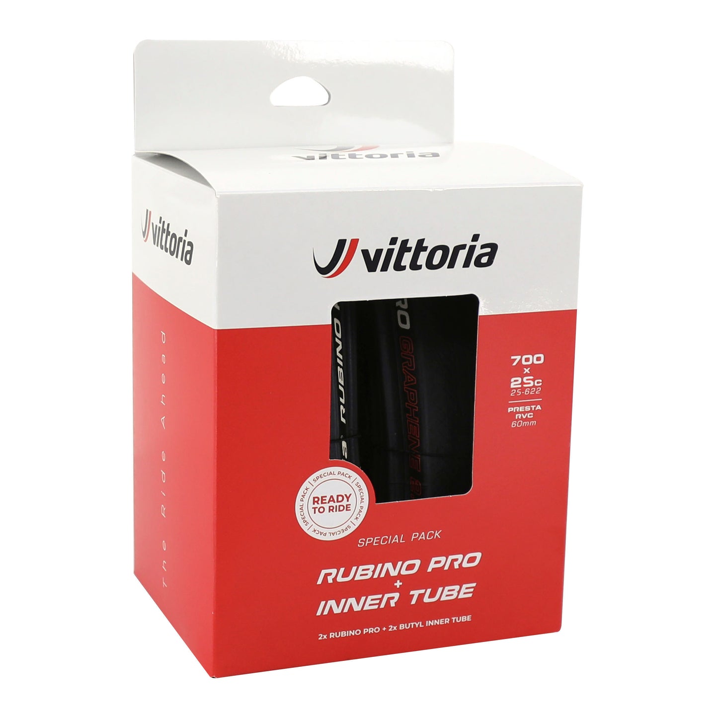 Pneu Route 700 X 25 Vittoria Rubino Pro 4 Noir Graphene 2.0 TS (25-622) (Pack de 2 pneus et 2 chambres)
