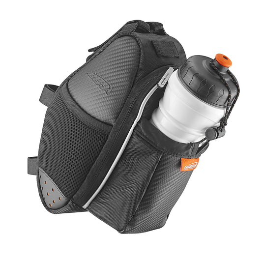Sacoche de selle vélo Ibera seatpak 1.7l noir avec emplacement bidon fixation sangles sur chariot et tige de selle