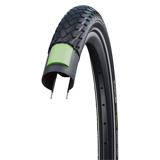 Urban MTB Tire 27.5 X 2.15 Schwalbe Marathon Green Black TR (55-584) GreenGuard Puncture Protection Reflective Sidewall E-Bike Compatible