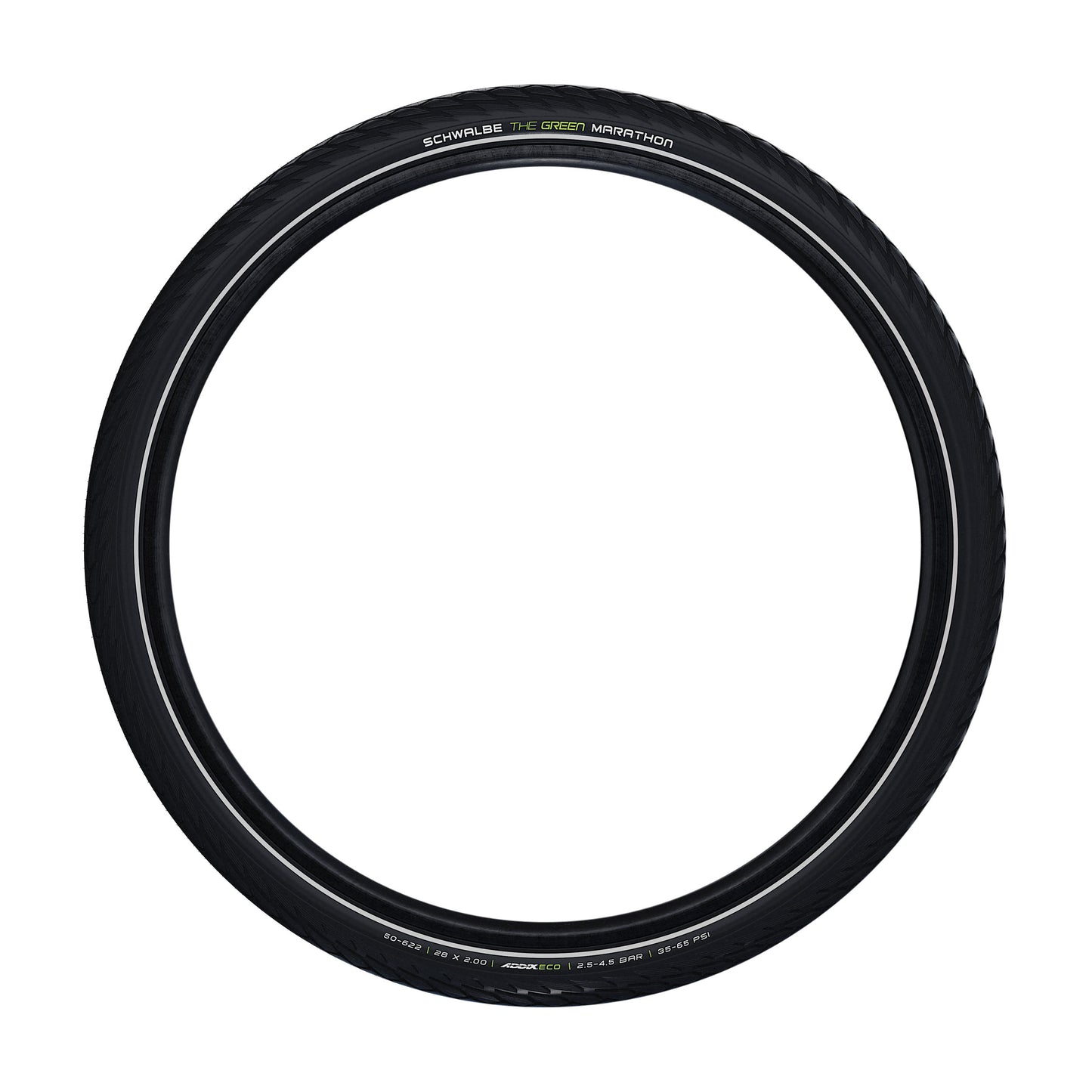 Urban MTB Tire 27.5 X 2.15 Schwalbe Marathon Green Black TR (55-584) GreenGuard Puncture Protection Reflective Sidewall E-Bike Compatible