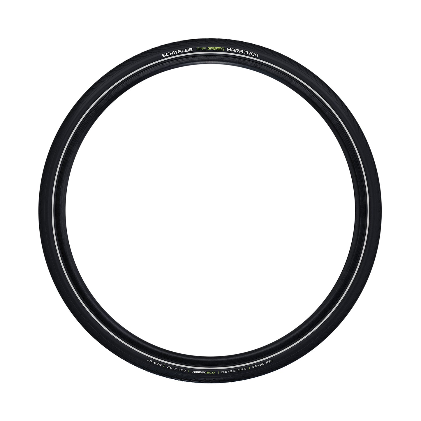 Urban Hybrid Bicycle Tire 700 x 38B Schwalbe Marathon Green Black TR (40-635) GreenGuard Puncture Protection Reflex Sidewall E-Bike Compatible (28x1 1-2)