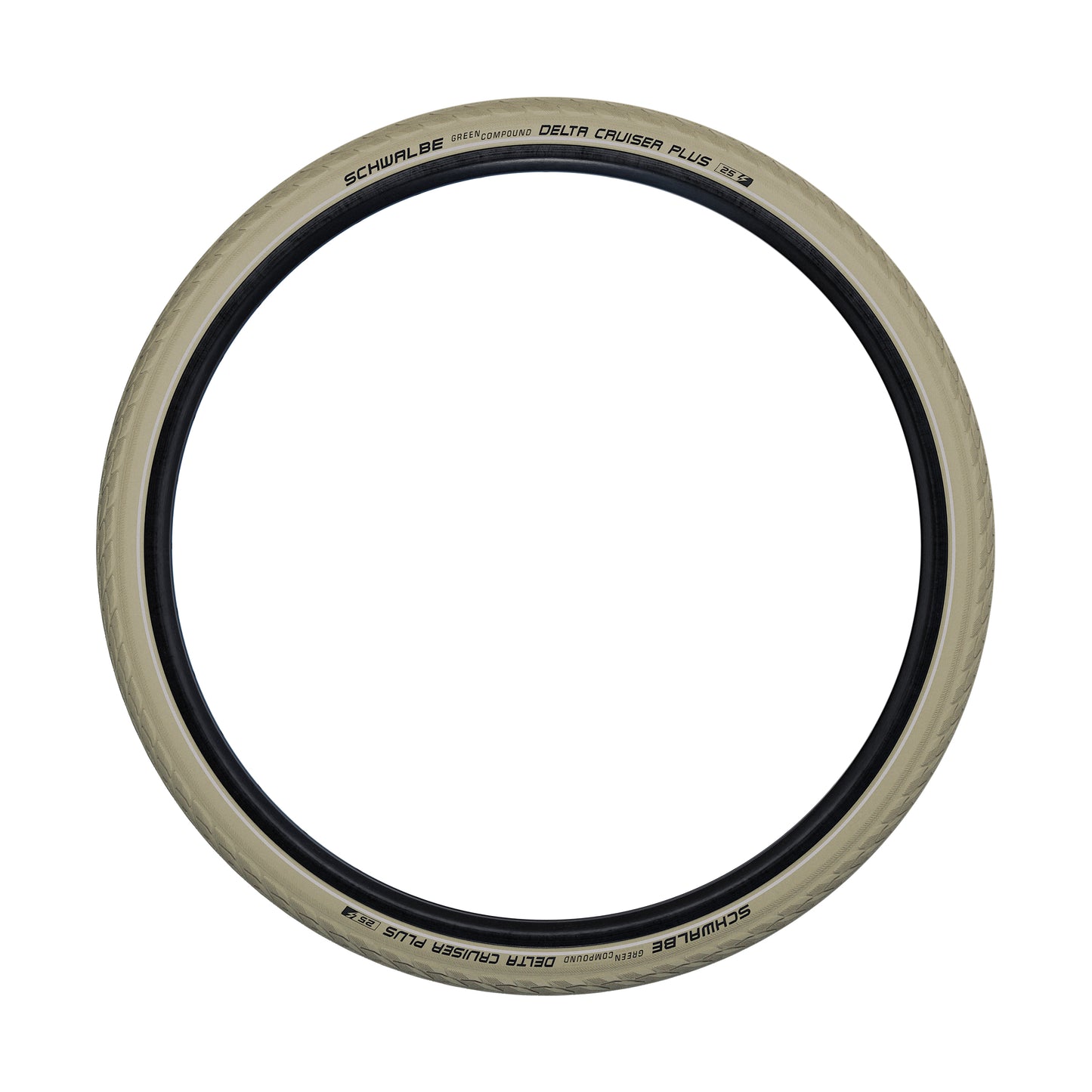 Pneu VTC Urbain 700 X 35 Schwalbe Delta Cruiser plus Crème TR (37-622) Renfort Green Guard flanc Reflex