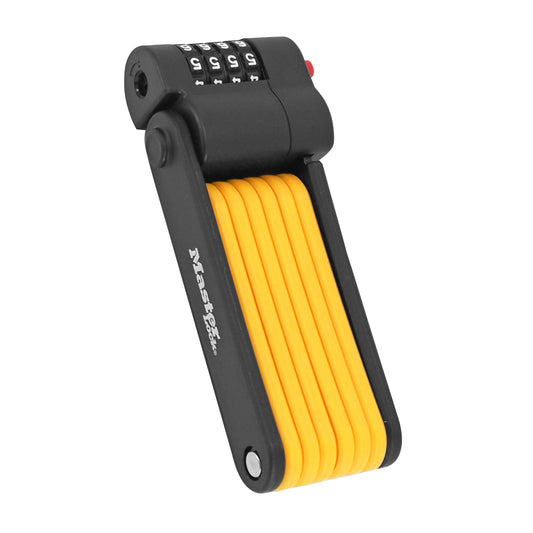 Masterlock folding combination bike lock, 4mm diameter, 800mm length, black-orange, includes mounting bracket