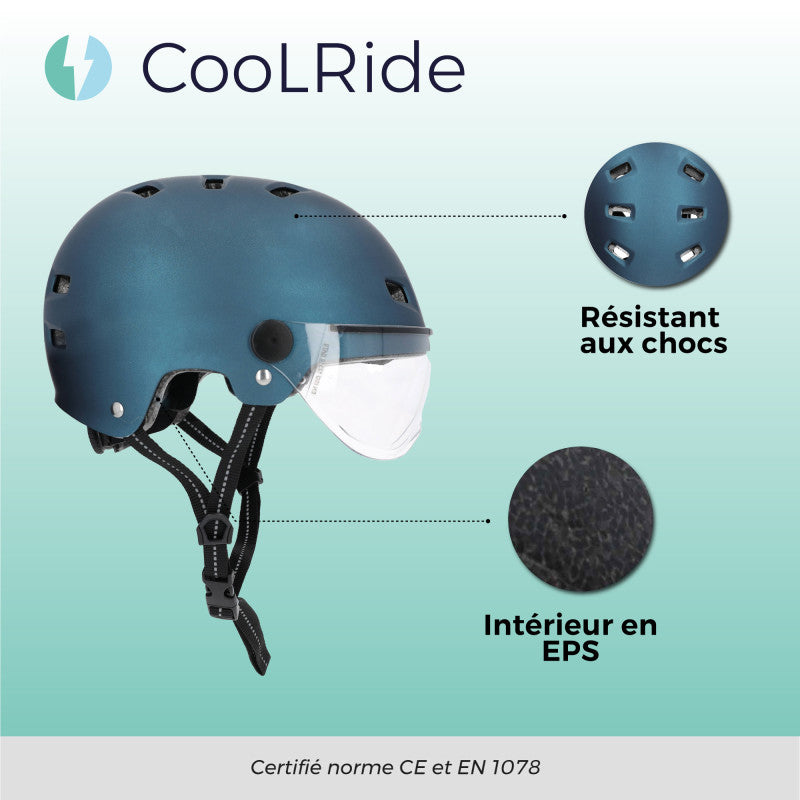 Casque vélo adulte city bleu avec visière et molette de réglage