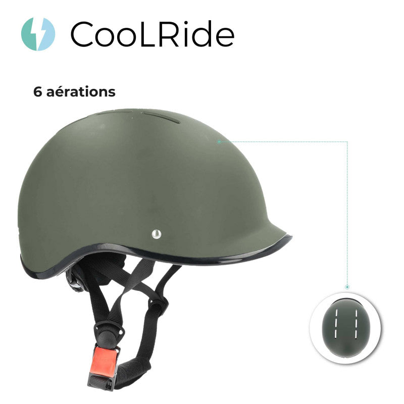 Casque vélo adulte coolride city kaki avec molette de réglage
