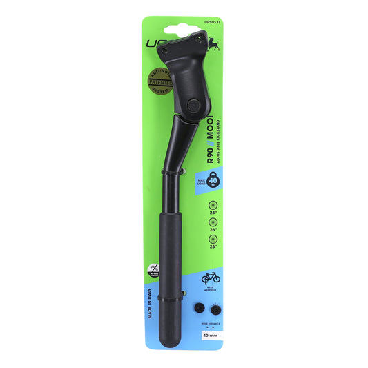 Ursus Mooi+ 24-28'' Black Adjustable Rear Side Bike Stand with 2-Screw Chainstay Mount, 40mm Spacing - Supports 40kgs