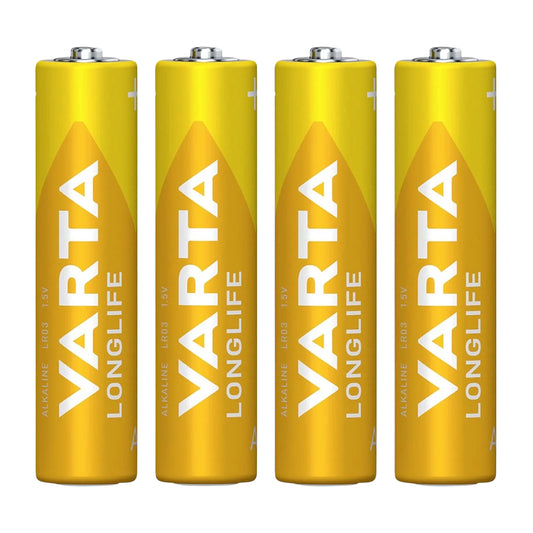 Varta LR03 AAA alkaline Longlife batteries sold in packs of 4