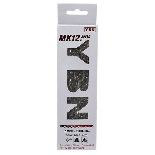 Chaîne vélo 12v. VTT-VAE ybn flattop argent renforcé 136 maillons compatible Shimano et Sram