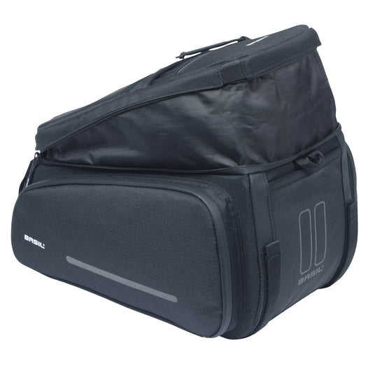 Sacoche arrière vélo trunkbag Basil move noir 10-26l fixation mik pour porte bagage 24x33x15cm / compatible système mik fixation non inclus