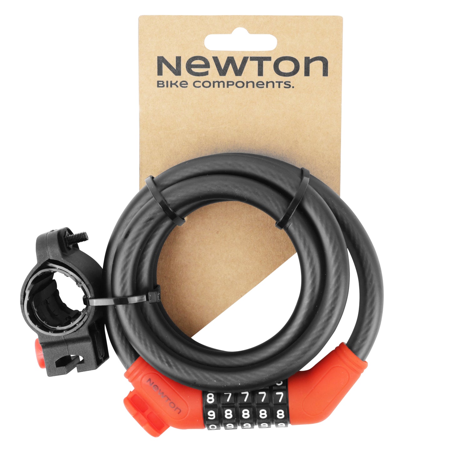 Antivol vélo spiral à combinaison Newton diam 12 mm long 1.50 m noir-rouge avec support -niveau sécurité 3-
