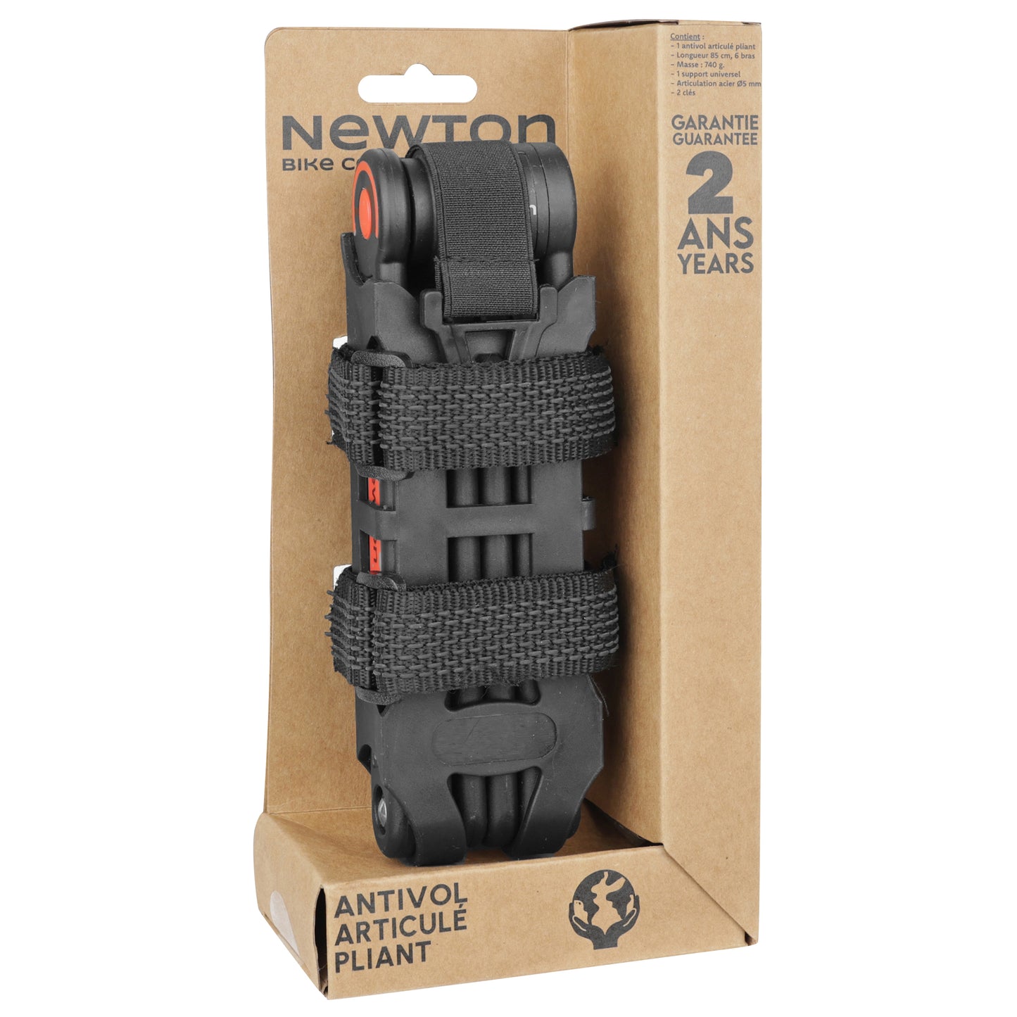 Antivol vélo pliable-pliant à clé Newton diam 5 mm l 0.85 m noir-rouge type couteau inclus suupport fixation, 2 clés -niveau sécurité 6-