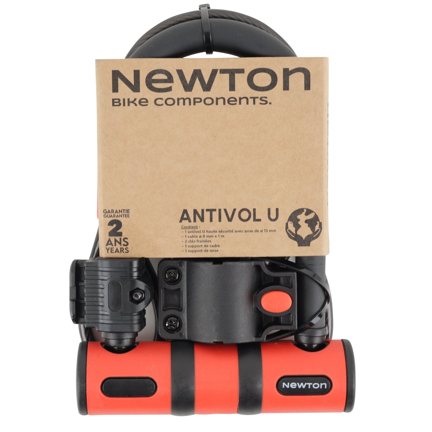 Newton U-lock 13mm with cable and mounting bracket black-red 2 keys -security level 6-