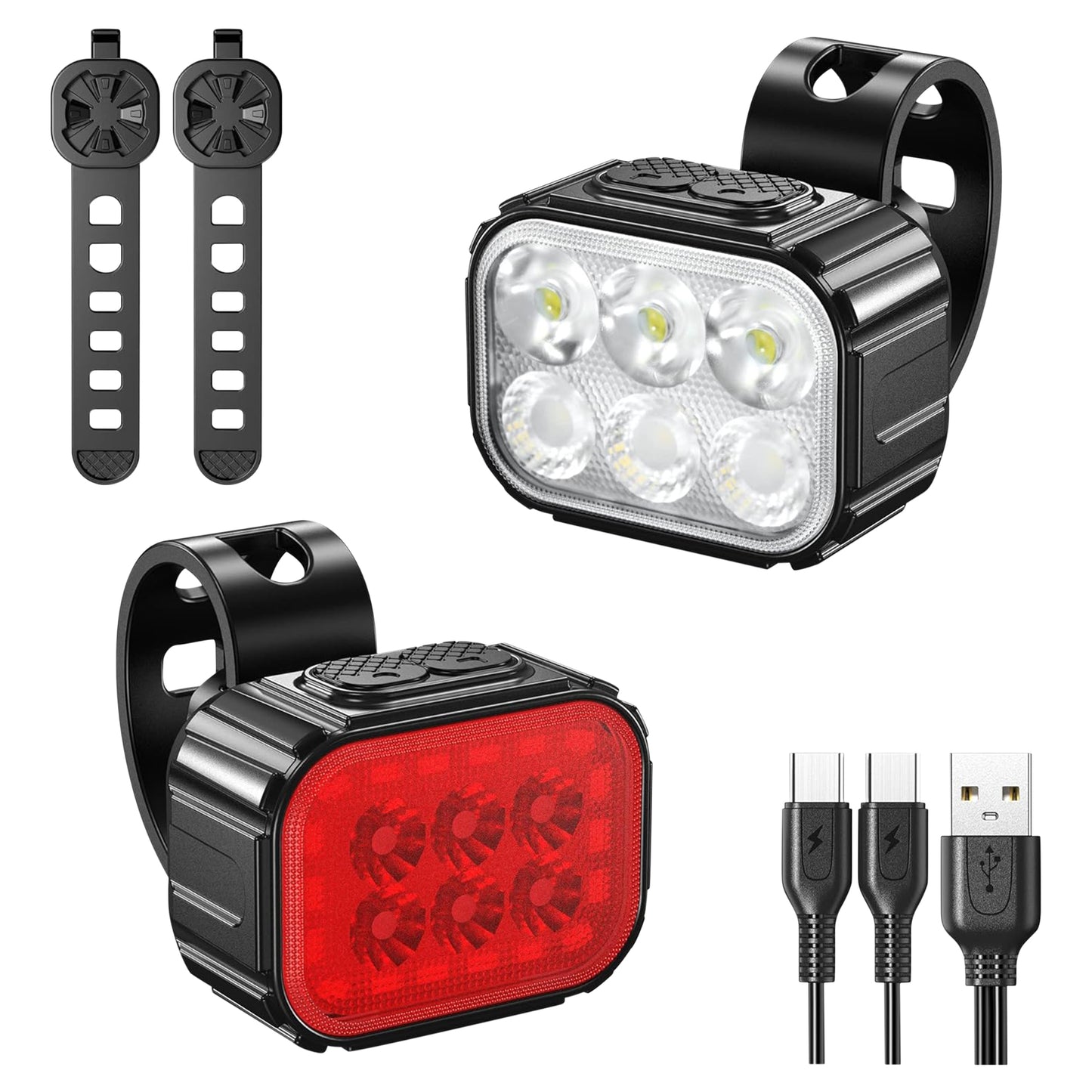 USB bike light set handlebar-seat post 500 - 100 lumens black front/rear USB cable included PCP
