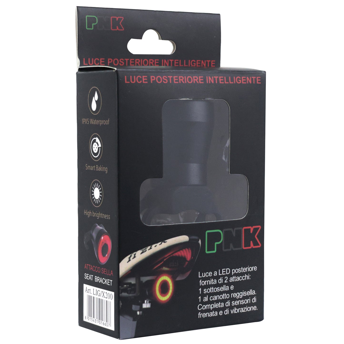 Eclairage vélo usb arrière sur tige de selle x200 avec indicateur freinage - capteur vibration noir PCP