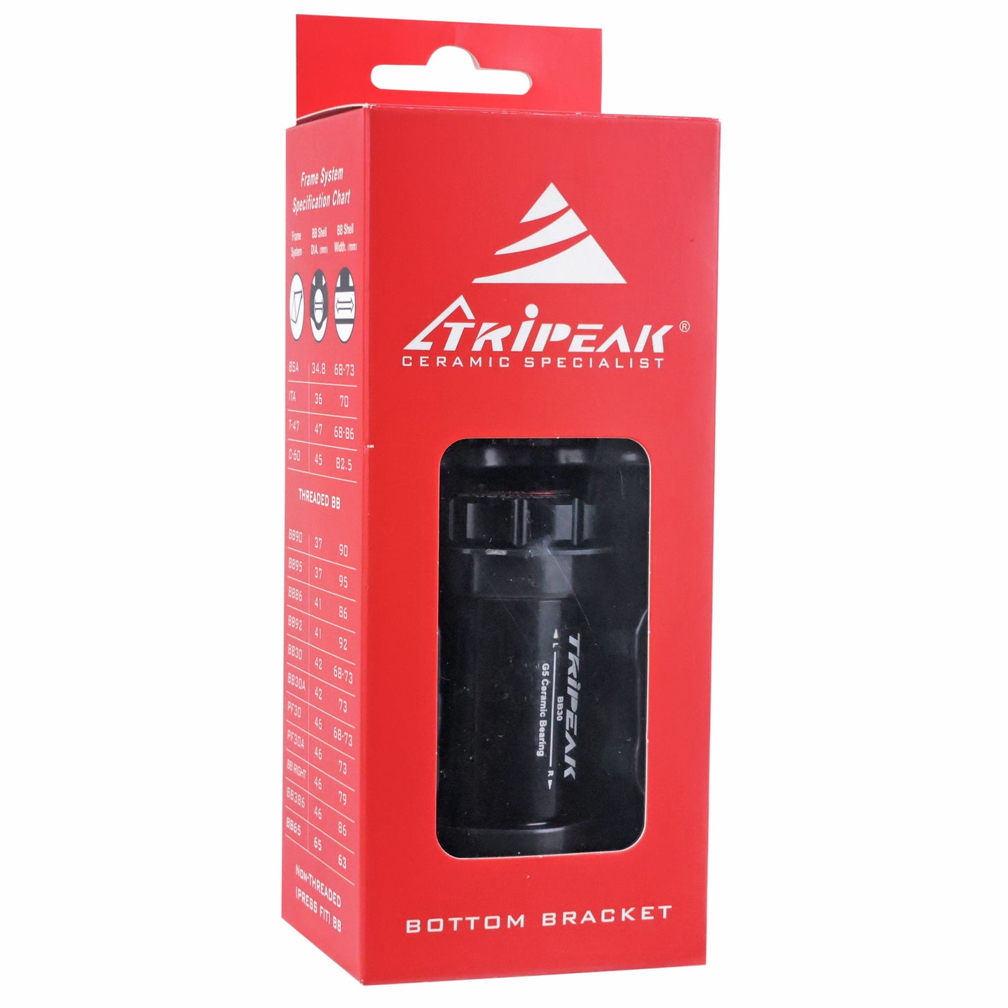 Tripeak ceramic 3-in-1 BSA-threaded/pressfit-twistfit integrated bottom bracket 68-73 mm shell width, 42 mm diameter for 24 mm/28.99 mm/30 mm spindles (Shimano/Sram dub/Rotor compatible)