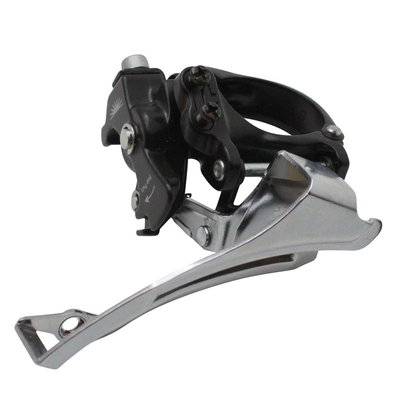 Dérailleur VTT avant Sunrace m50 à collier bas 34,9 pour 42x32x22 tirage haut-bas avec collier adaptateur 31.8 et 28.6