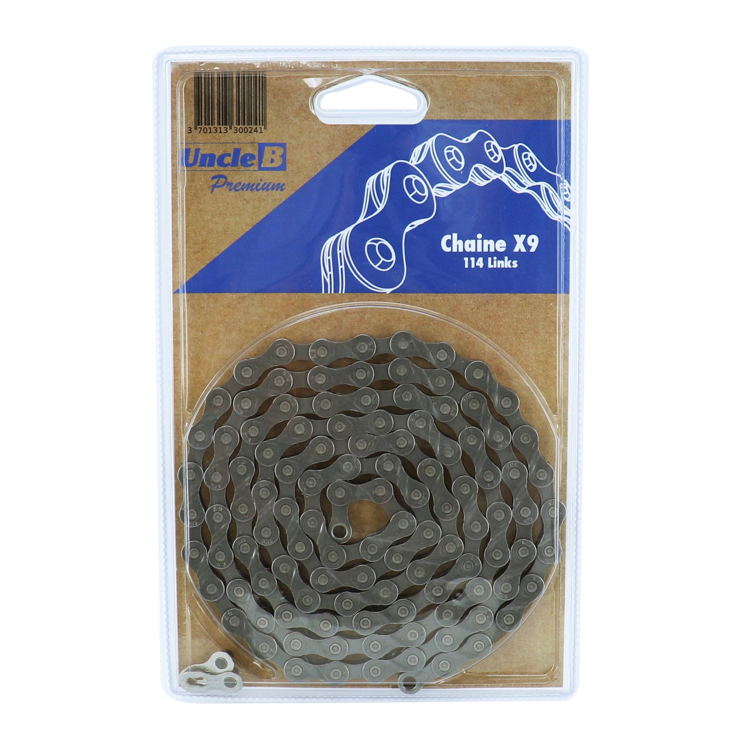 9-speed bicycle chain. Road-MTB KMC X9 gray 114 links compatible with Shimano and Sram