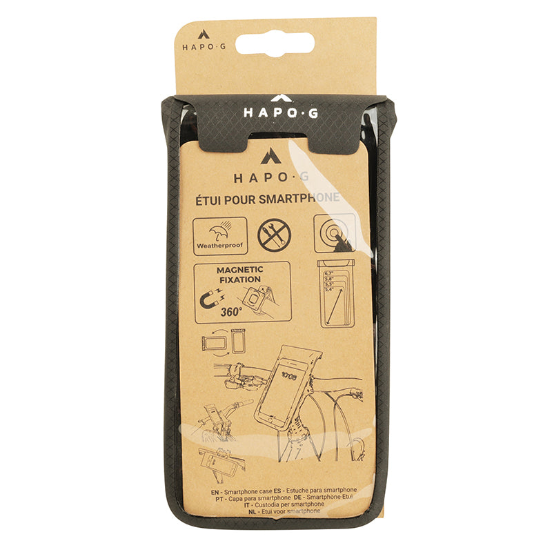 Support smartphone-téléphone Hapo-g étanche tactile noir fixation universelle magnétique de 5.4" à 6.7"