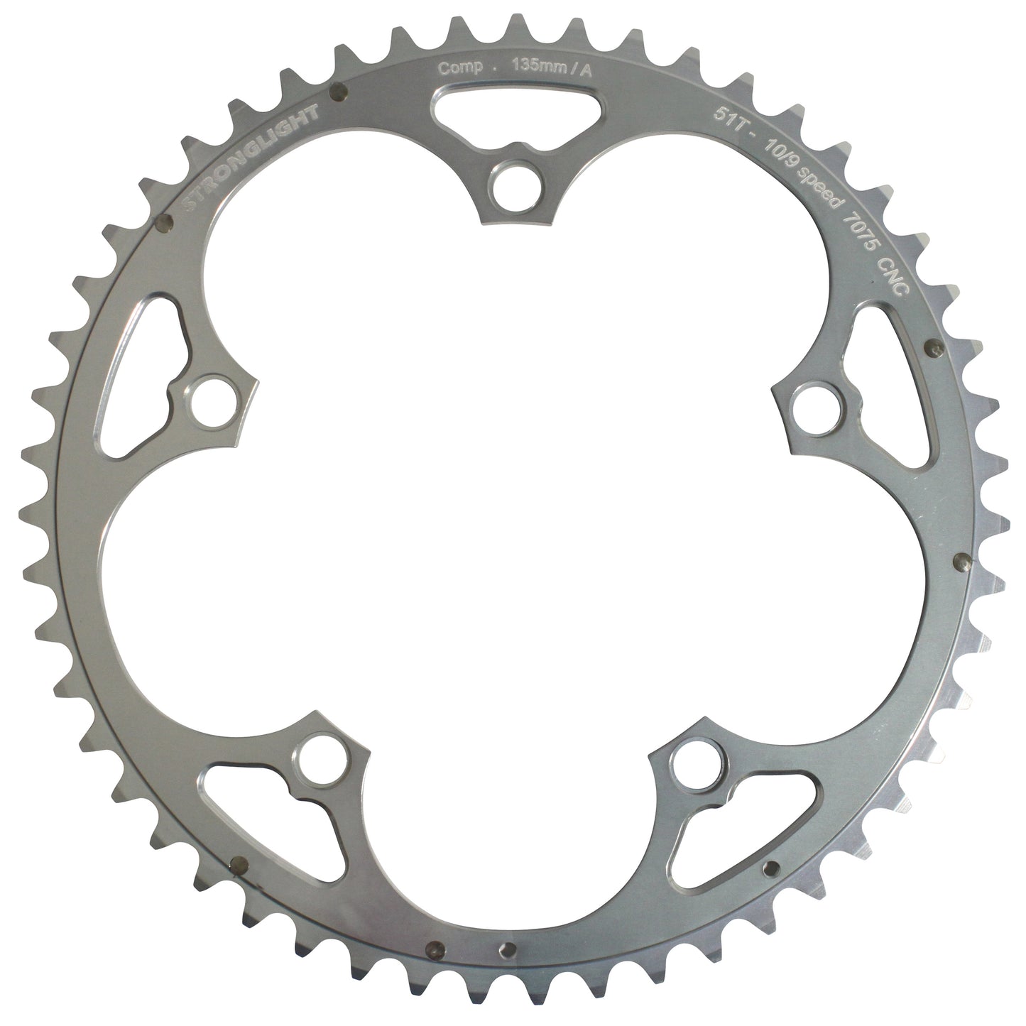 Plateau route Stronglight 5 bras D135 51D ext Campagnolo argent 9-10V