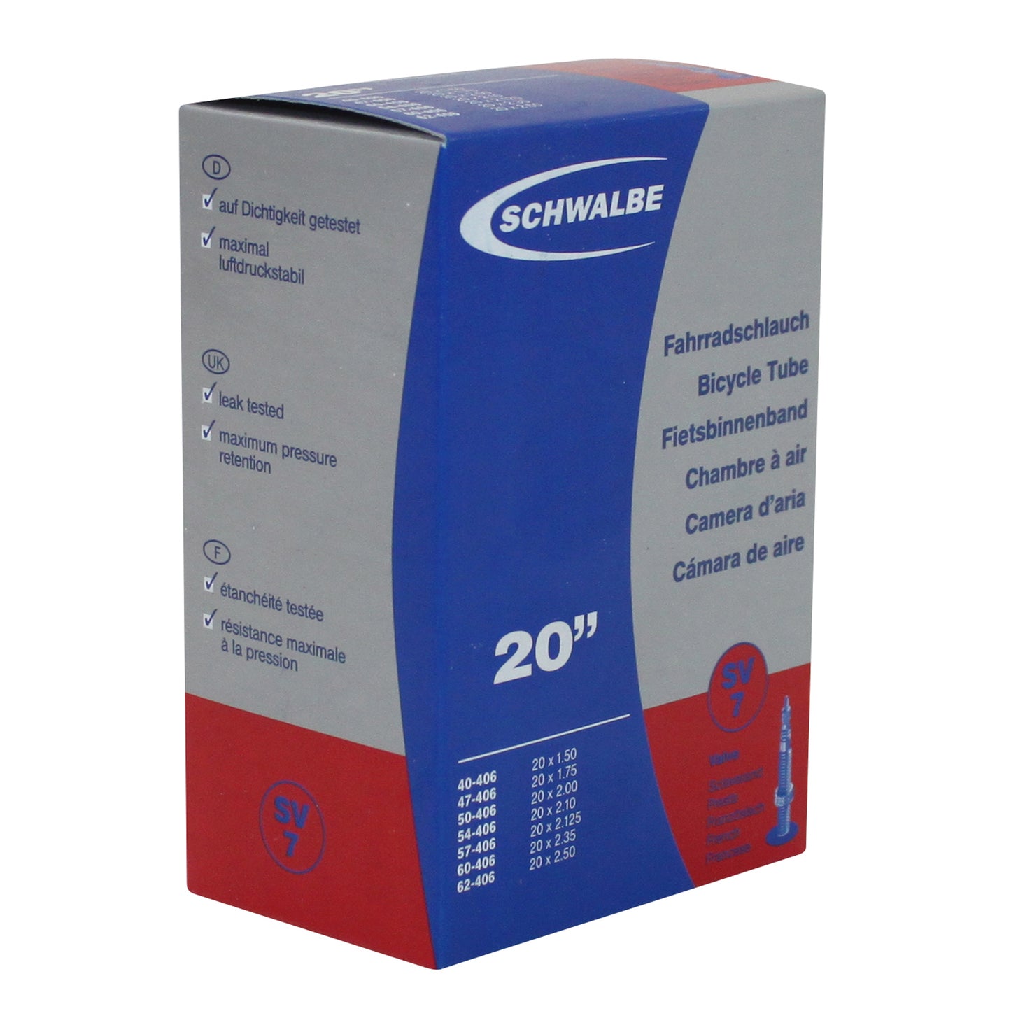 Chambre à air vélo 20 x 1.50-2.35 Schwalbe valve presta (40-406 à 54-428) (sv7)