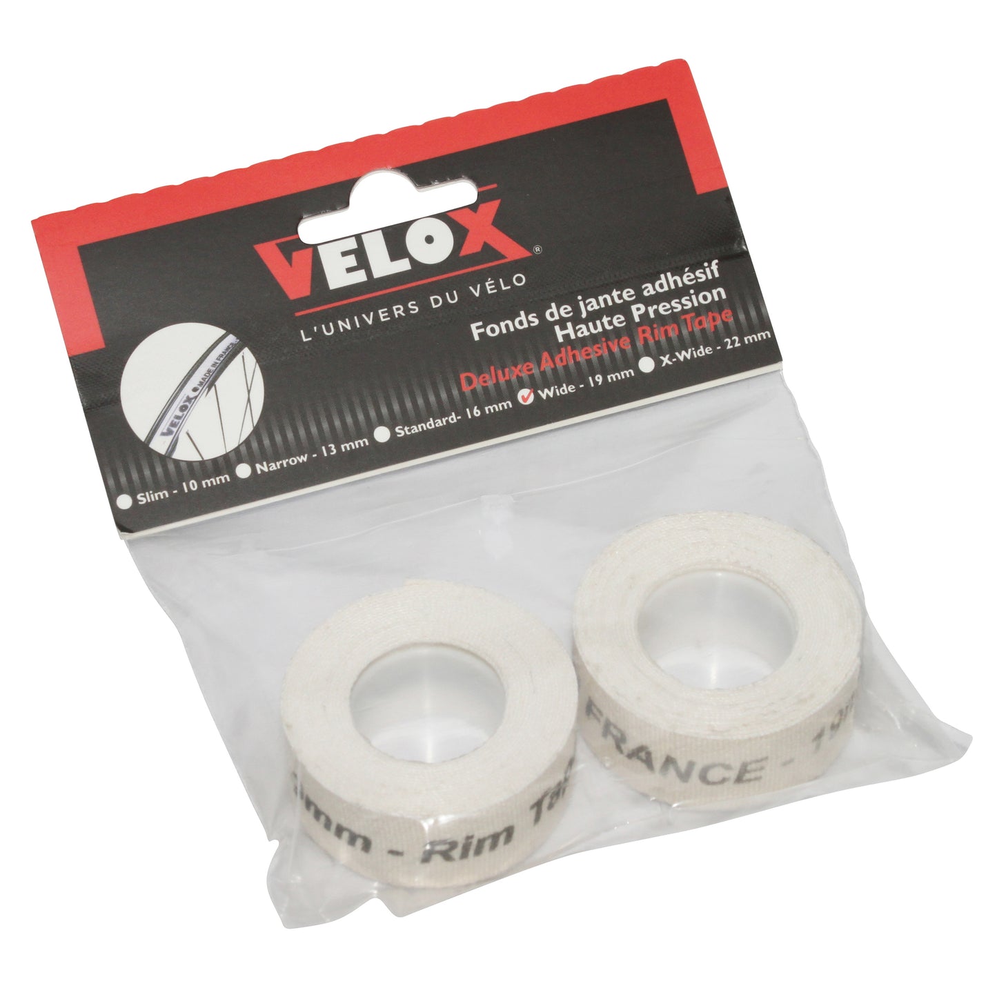 Velox adhesive braided rim tape 19mm x 2m, sold in pairs