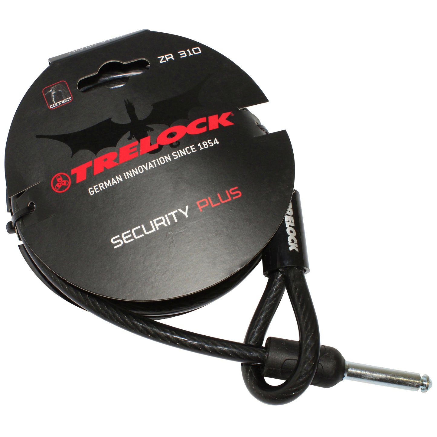 Antivol vélo câble à bouclé pour fer à cheval Trelock ZR310 plug noir câble 1.80m diam 10 mm profondeur plug fixation 50 mm et diam 9.6 mm