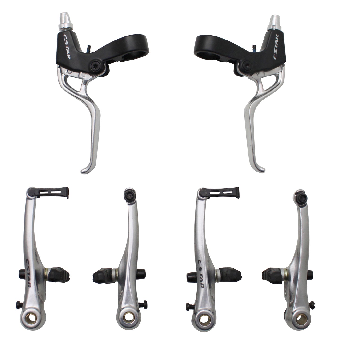 Silver aluminum PCP V-brake (front + rear calipers and levers) (kit)